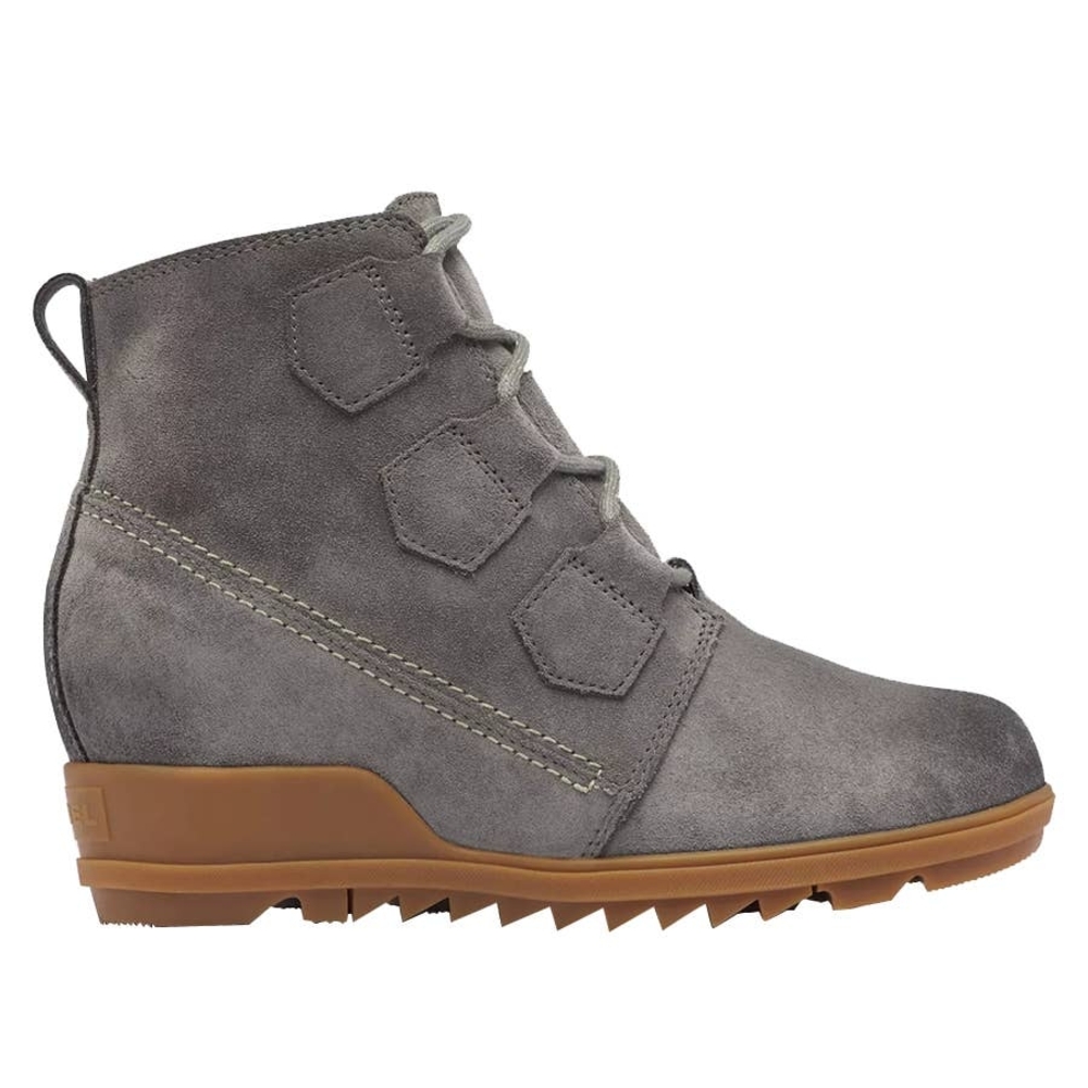 Sorel Evie Lace Up Wedge Boot, Gray Suede, Size 9.5
